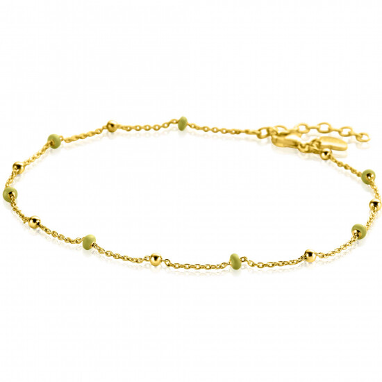 ZINZI Gold Plated Sterling Silver Fantasy Anklet with 7 Yellow Green Donuts and Shiny Beads 23+4cm ZIE2508