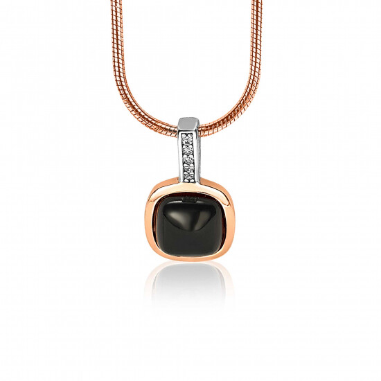 ZINZI Rose Gold Plated Sterling Silver Pendant Square Black White ZIH1716