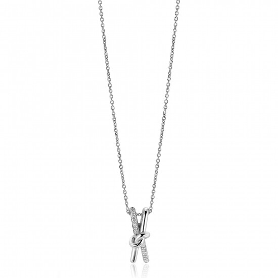 ZINZI Sterling Silver Necklace with Crossover Pendant and White Zirconias (19mm) 45cm ZIC2505
