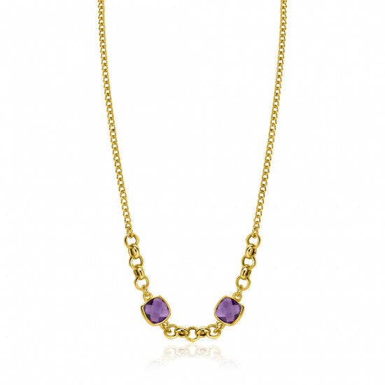 ZINZI gold-plated silver gourmet link necklace with two square purple gemstones, 40-45cm, ZIC-BF122
