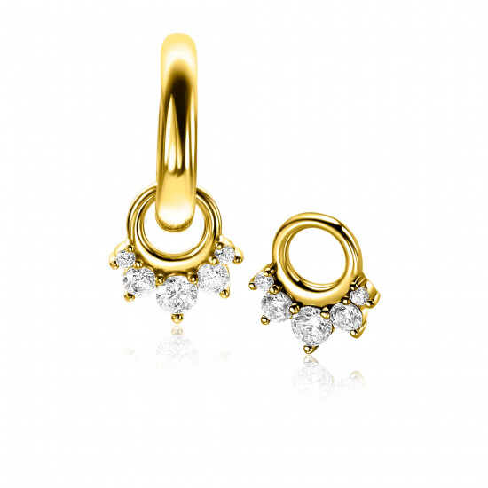 9mm ZINZI gold plated silver charm earrings with five round settings in descending size, set with white zirconias ZICH2632Y (without hoops earrings)