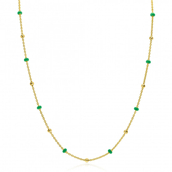 ZINZI Gold Plated Sterling Silver Fantasy Necklace with 13 Green Donuts and Shiny Beads 42-45cm ZIC2509