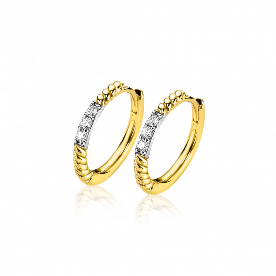 16mm ZINZI Gold Plated Sterling Silver Hoop Earrings Twist White Zirconias 16x2mm ZIO2128Y