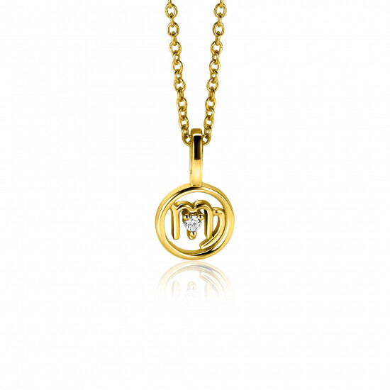 9mm ZINZI gold plated silver Virgo zodiac sign pendant set with white zirconias ZIHY-MAA (without necklace)