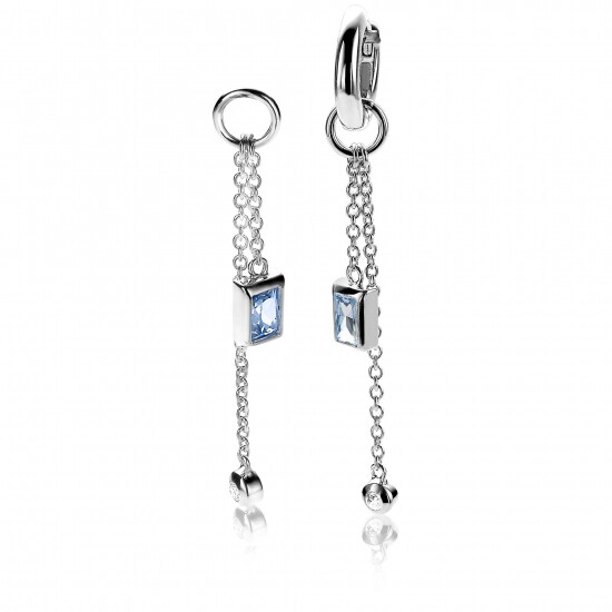 38mm ZINZI Sterling Silver Earrings Pendants Small Chain with Blue and White Zirconias ZICH2022B (excl. hoop earrings)
