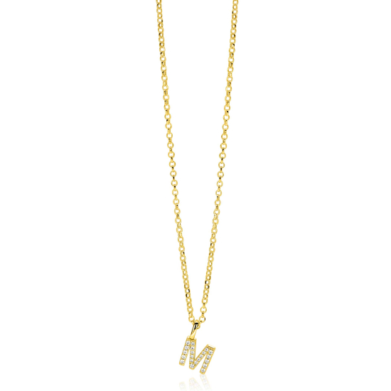 ZINZI zlv. hanger gg.verg.letter M bezet met zirconia's