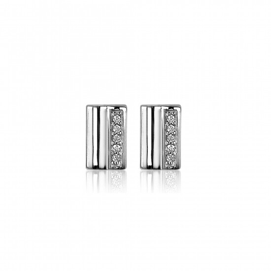 8mm ZINZI Sterling Silver Stud Earrings Rectangle White Zirconia ZIO2126