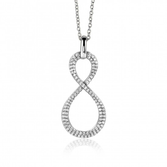 35mm ZINZI Sterling Silver Infinity Pendant White Zirconias ZIH2570 (excl. necklace)