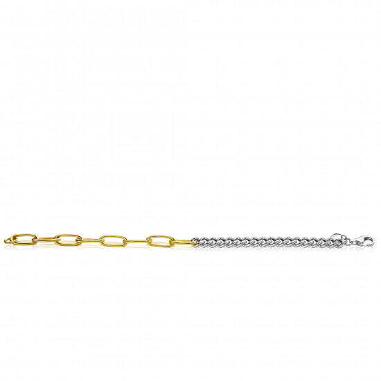 ZINZI Sterling Silver Bicolor Bracelet with Trendy Curb Chain and Gold Plated Oval Chains width 6mm 18,5cm ZIA-BF79
