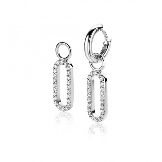 20mm ZINZI Sterling Silver Earrings Pendants Open Oval shape White Zirconias ZICH2506 (excl. hoop earrings)