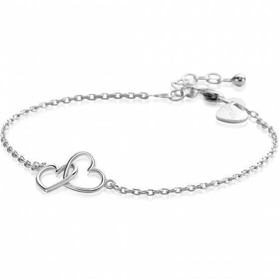 ZINZI Sterling Silver Bracelet with 2 Connected Hearts 16,5-19,5cm ZIA2513