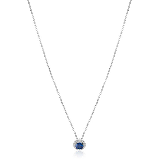 ZINZI zlv. collier hanger entourage blauw en zirc.