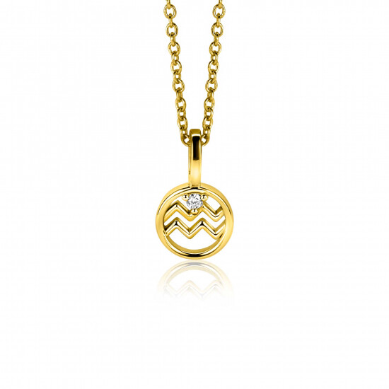 9mm ZINZI gold plated silver Aquarius zodiac charm set with white zirconia ZIHY-WAT (without necklace)