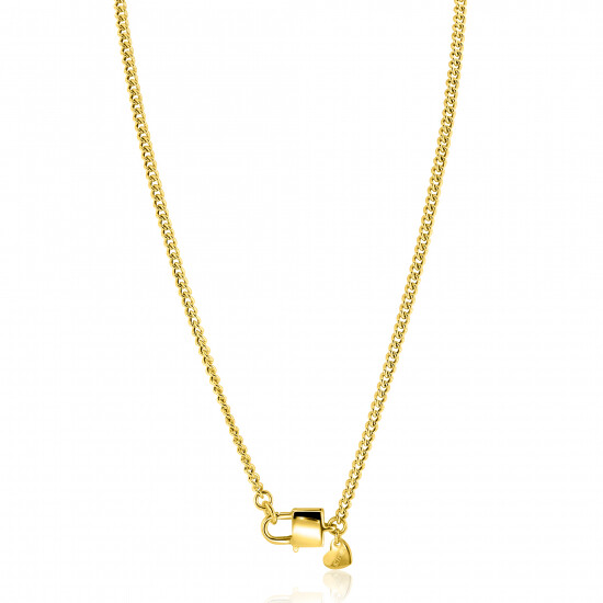 ZINZI Gold Plated Sterling Silver Curb Chain Necklace with Trendy Lock as Clasp 3.8mm width 43cm ZIC2411G