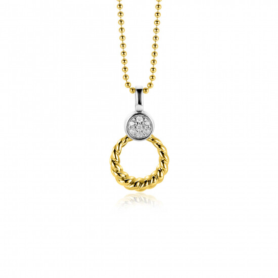 20mm ZINZI Gold Plated Sterling Silver Round Pendant Rope Design White Zirconias ZIH2390Y (excl. necklace)