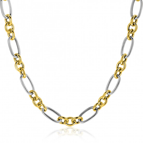 ZINZI bicolor link necklace 7mm wide with rolo and oval links 45cm ZIC2667