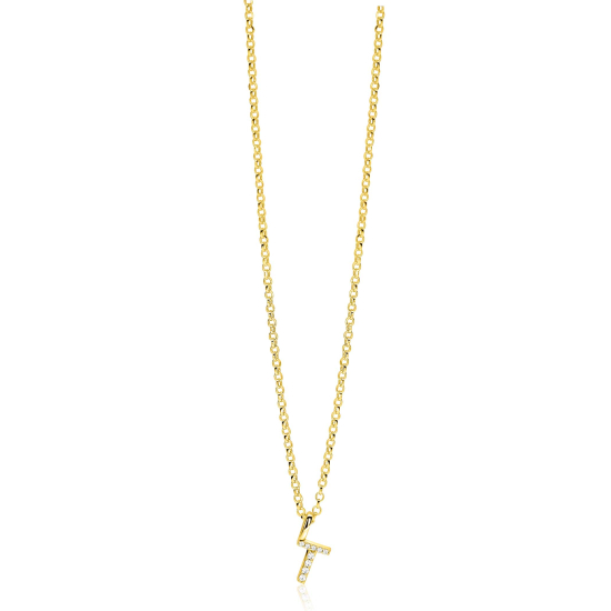 ZINZI zlv. hanger gg.verg.letter T bezet met zirconia's
