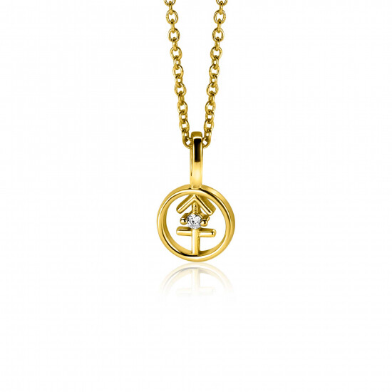 9mm ZINZI gold plated silver Sagittarius zodiac sign pendant set with white zirconias ZIHY-BOO (without necklace)