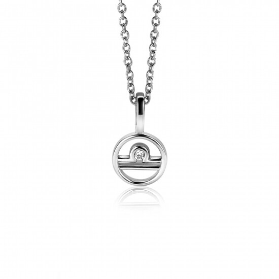 9mm ZINZI silver Libra zodiac sign pendant set with white zirconias ZIH-WEE (without necklace)