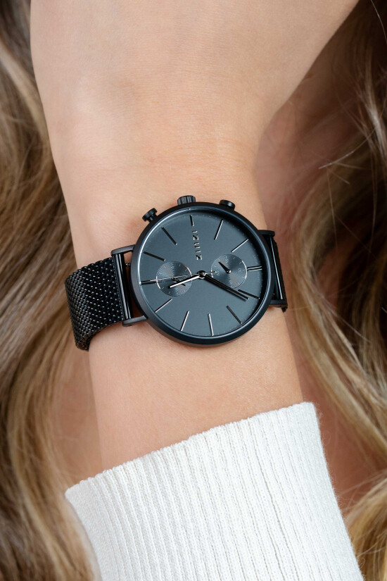 ZINZI Traveller Watch 39mm Black Dial Stainless Steel Case and Mesh Strap with dual time ZIW750M