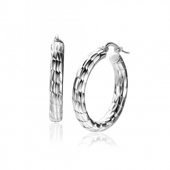 28mm ZINZI silver hoop earrings with beautifully crafted tube, 4.5mm wide, and convenient top closure ZIO2575
