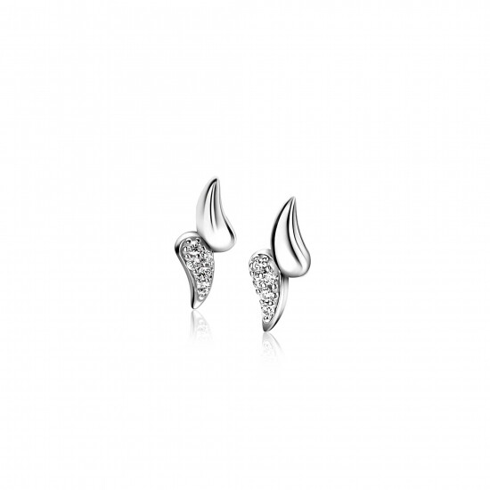 12mm ZINZI silver stud earrings with two teardrop shapes, set with white cubic zirconias ZIO2681