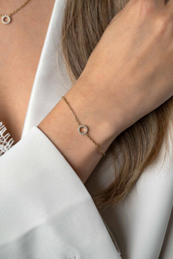 ZINZI Gold Plated Sterling Silver Bracelet with Open Circle (7,5mm) Set with White Zirconias 16,5-19,5cm ZIA2550Y
