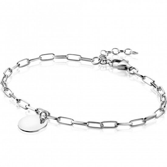 ZINZI Sterling Silver Paperclip Chain Bracelet with Round Coin ZIA2166