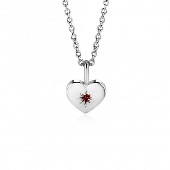 JANUARY Pendant 12mm Sterling Silver Heart Birthstone Red Garnet Zirconia (excl. necklace)