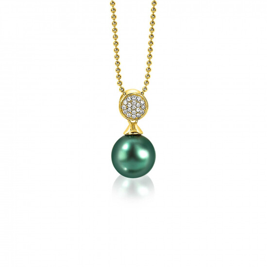 ZINZI Gold Plated Sterling Silver Pendant Green Pearl White Zirconias 18mm ZIH1151GG