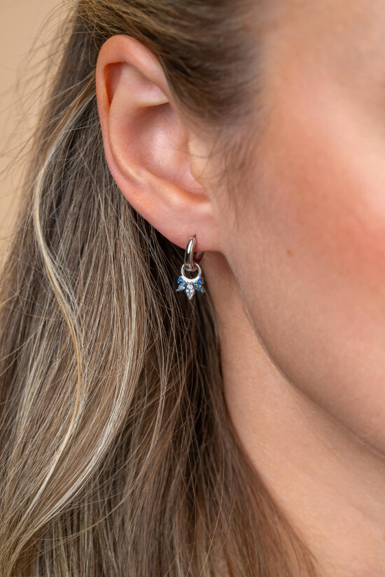 10mm ZINZI silver charm earrings with five playful settings in descending size, set with blue gemstones and white zirconias ZICH2633B (without hoops earrings)