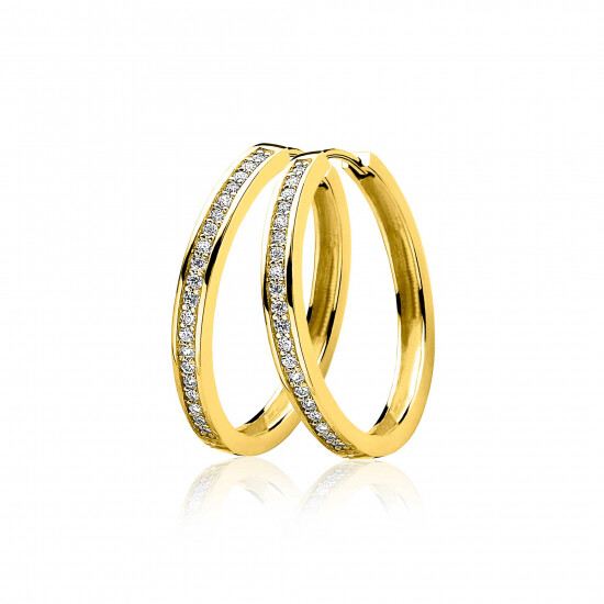 28mm ZINZI Gold Plated Sterling Silver Hoop Earrings White Zirconias width 3mm ZIO193Y