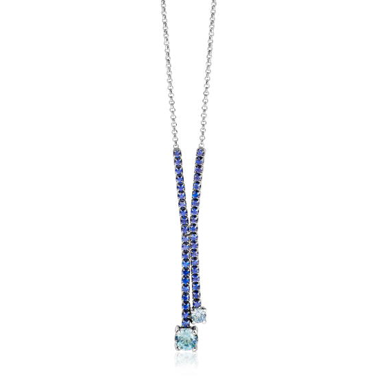 ZINZI zlv. Y-collier met zirconia's blauw/lichtblauw