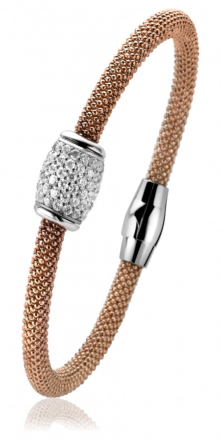 ZINZI Rose Gold Plated Sterling Silver Cuff Bracelet White 58mm Diameter ZIA1049R