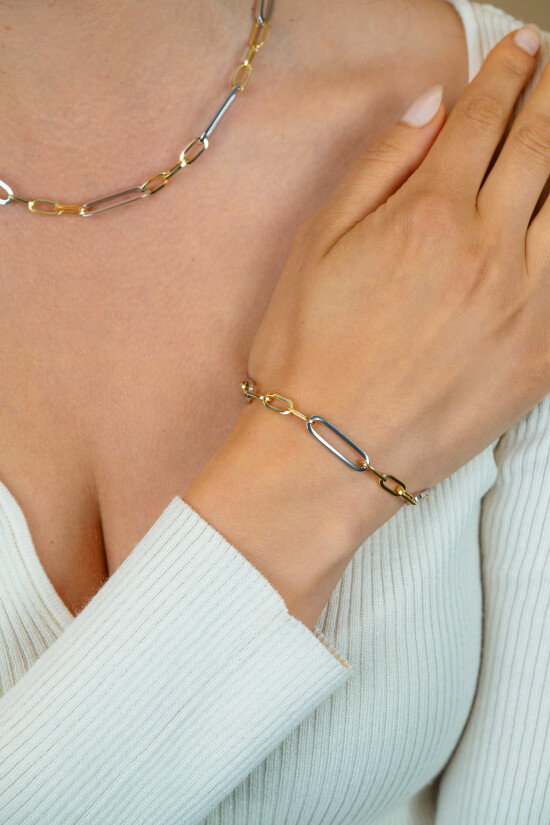 ZINZI zlv. armband bicolor met ovale schakels
