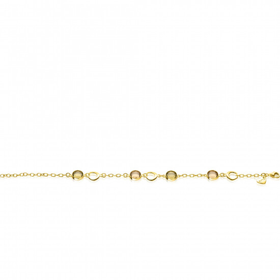 ZINZI Gold Plated Sterling Silver Fantasy Bracelet with Round Settings with Champagne, Brown en Green Color Stones 17-20cm ZIA-BF91