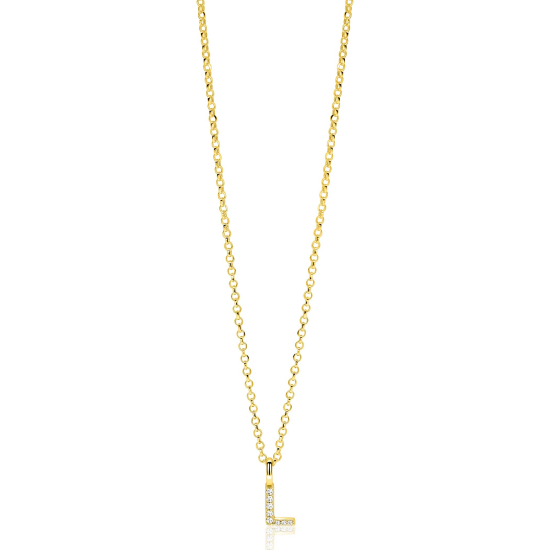 ZINZI zlv. hanger gg.verg.letter L bezet met zirconia's