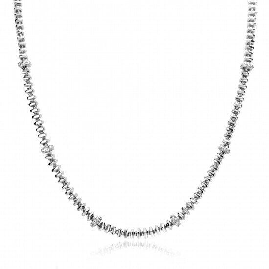 ZINZI silver square link necklace 6mm wide, alternately set with white cubic zirconias 45cm ZIC2678