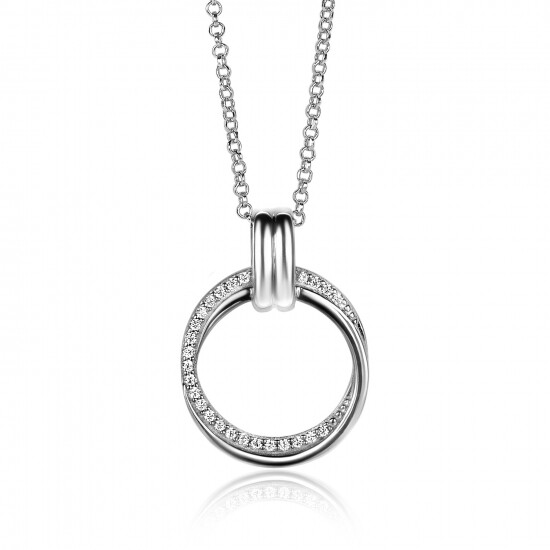 ZINZI Sterling Silver Necklace with Round Pendant (22mm) and White Zirconias 45cm ZIC2266