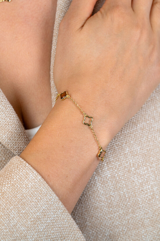 ZINZI zlv. armband gg.verg. klavers open/bruin/cham