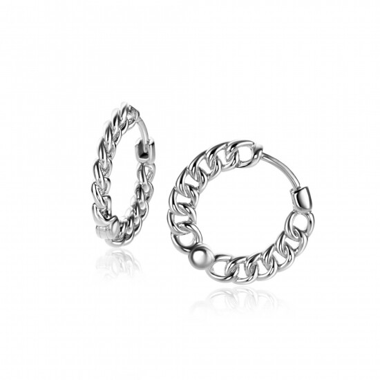 17mm ZINZI Sterling Silver Hoop Earrings Curb Chain from the side width 2mm ZIO1414