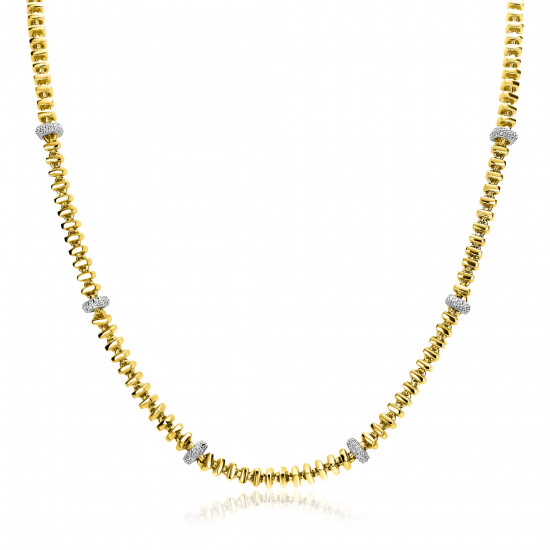 ZINZI gold plated silver square link necklace 6mm wide, alternately set with white cubic zirconias 45cm ZIC2678Y