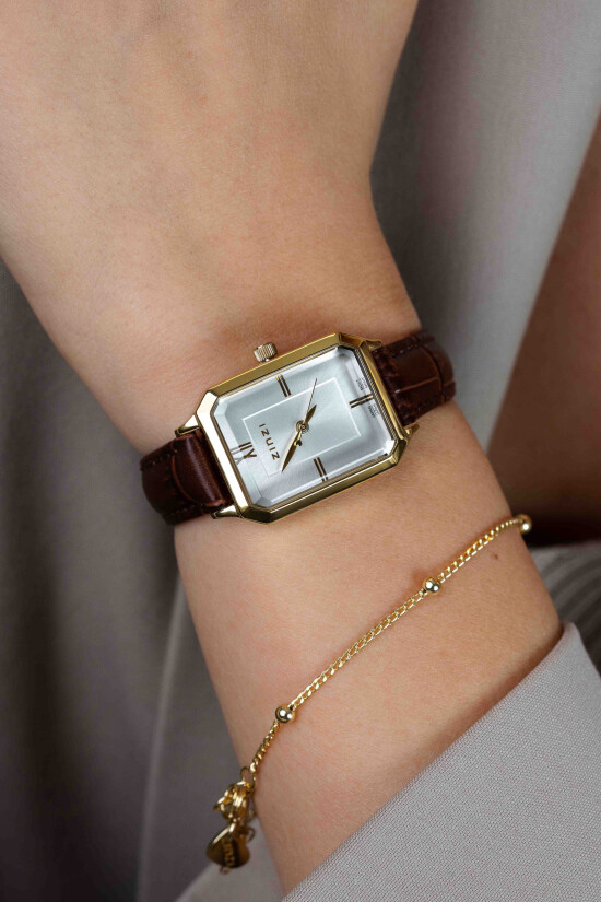 ZINZI Allure Watch 30mm Silver Colored Dial Gold Colored Case and Brown leather strap ZIW2533B