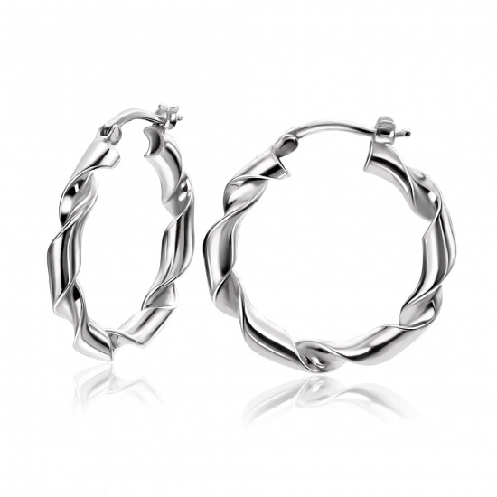 28mm ZINZI Sterling Silver Hoop Earrings with Trendy Twisted Tube 28x3mm ZIO2406