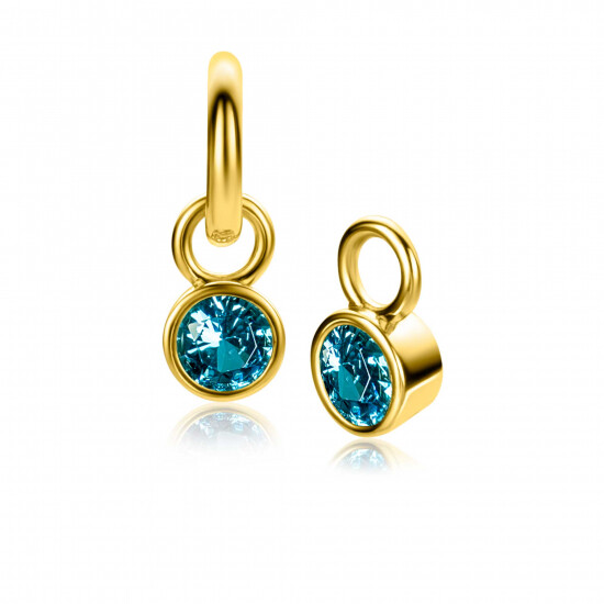 MARCH Earrings Pendants Gold Plated with Birthstone Blue Aquamarine Zirconia (excl. hoop earrings)