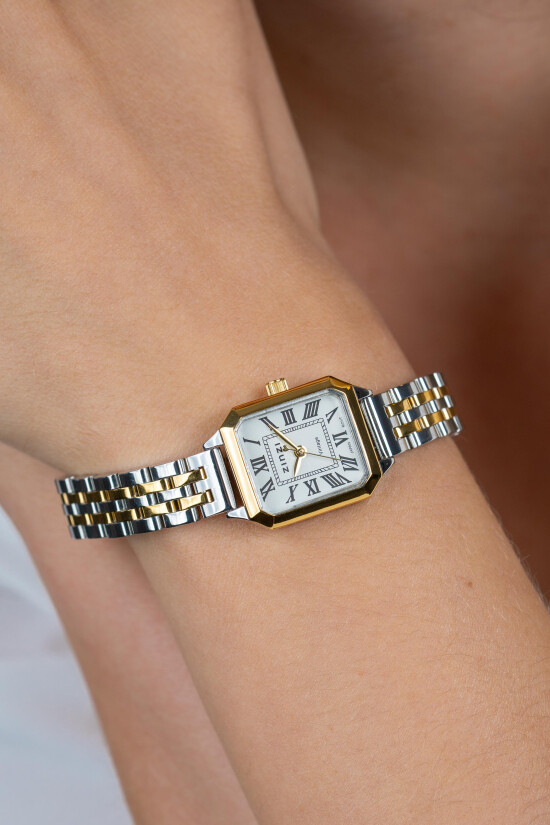 ZINZI Vintage Watch 24mm white Dial Gold Colored Case and Stainless Steel bicolor Band Japanese movement ZIW2607