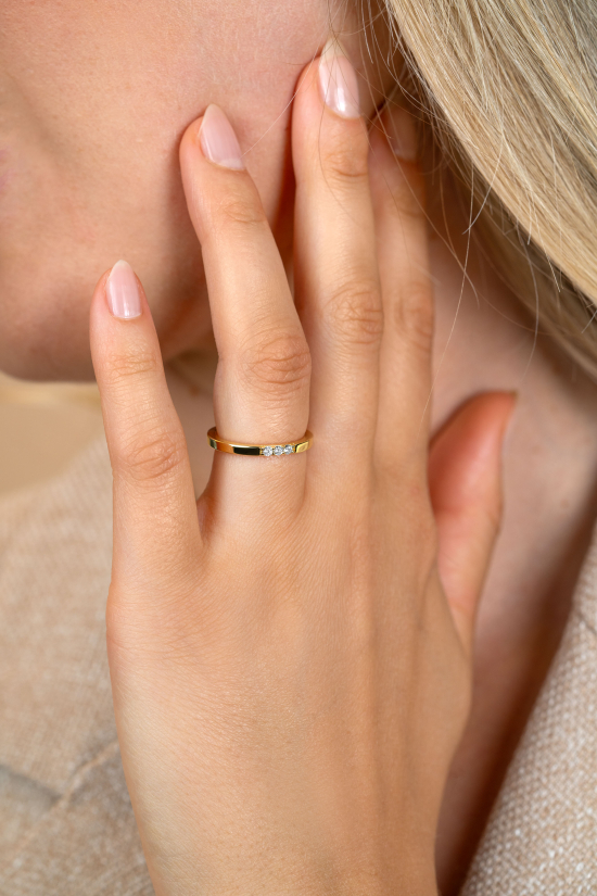 ZINZI Sterling Silver Gold Plated Stackable Ring 3 White Zirconia ZIR2130Y