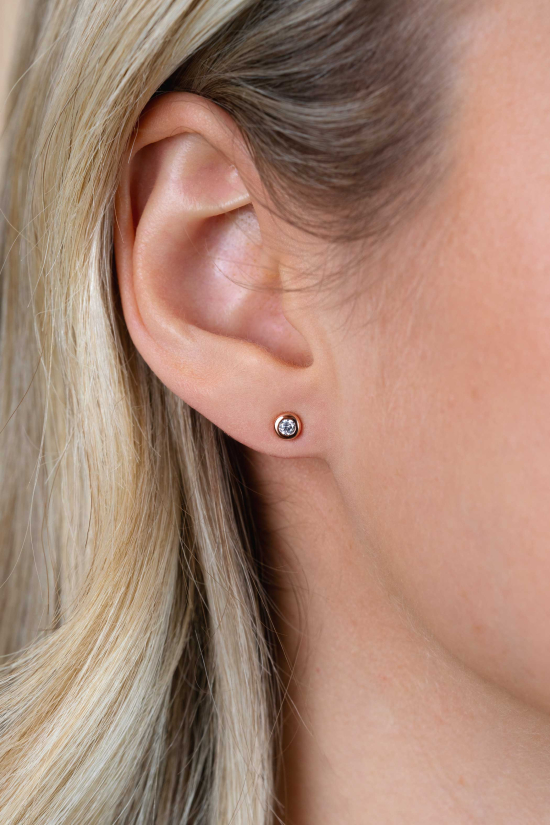 4mm ZINZI Rose Gold Plated Sterling Silver Stud Earrings Round White ZIO1177R