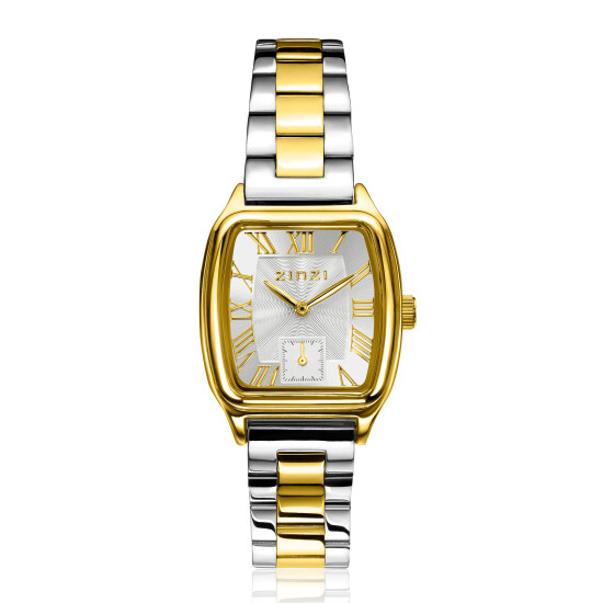 ZINZI Contour Watch Silver sunray Dial and Rectangular Case Stainless Steel bicolor Chain Strap 26mm ZIW3033