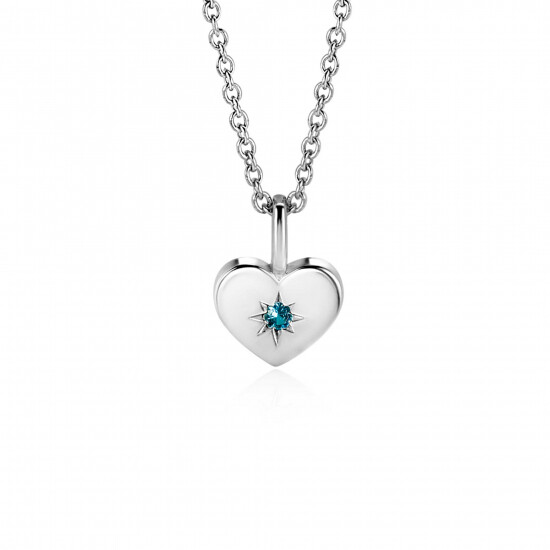 MARCH Pendant 12mm Sterling Silver Heart Birthstone Blue Aquamarine Zirconia (excl. necklace)